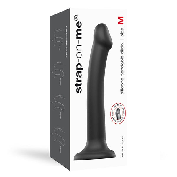 Strap - On - Me Bendable Dual - Density Silicone Suction Cup Dildo Black M - Royal Sins