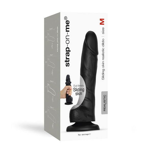 Strap - On - Me Realistic Collection Sliding Skin Dual - Density Silicone Dildo Black M - Royal Sins