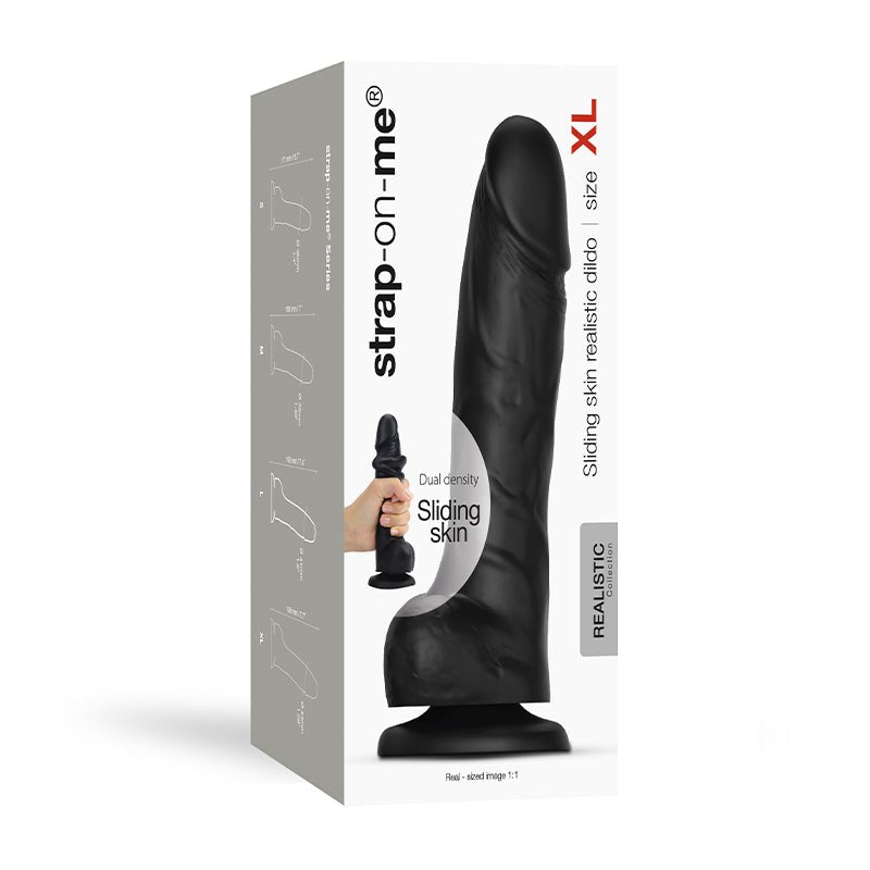 Strap - On - Me Realistic Collection Sliding Skin Dual - Density Silicone Dildo Black XL - Royal Sins
