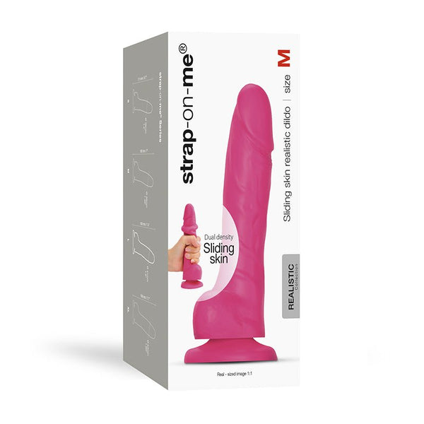 Strap - On - Me Realistic Collection Sliding Skin Dual - Density Silicone Dildo Fuchsia M - Royal Sins