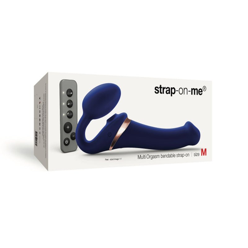 Strap - On - Me Rechargeable Remote - Controlled Multi Orgasm Bendable Strap - On Night Blue M - Royal Sins