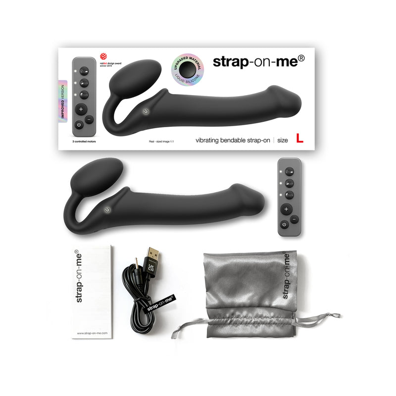 Strap - On - Me Rechargeable Remote - Controlled Silicone Vibrating Bendable Strap - On Black L - Royal Sins