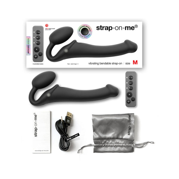 Strap - On - Me Rechargeable Remote - Controlled Silicone Vibrating Bendable Strap - On Black M - Royal Sins