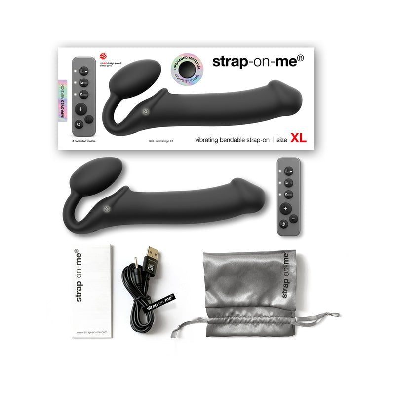 Strap - On - Me Rechargeable Remote - Controlled Silicone Vibrating Bendable Strap - On Black XL - Royal Sins