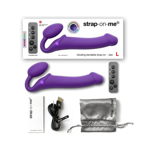 Strap - On - Me Rechargeable Remote - Controlled Silicone Vibrating Bendable Strap - On Purple L - Royal Sins