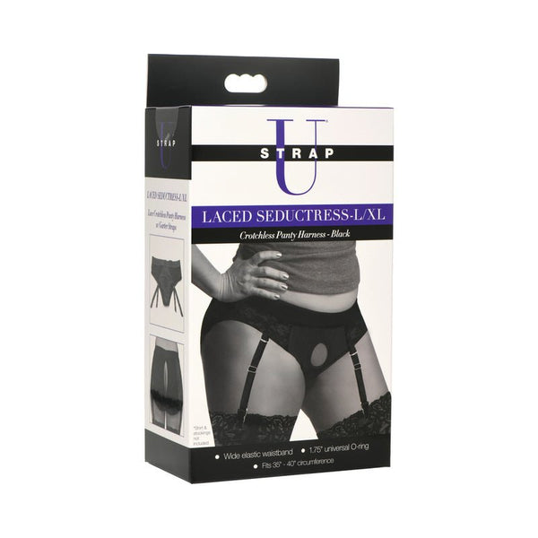 Strap U Laced Seductress Lace Crotchless Panty Harness & Garter Straps L/XL - Royal Sins