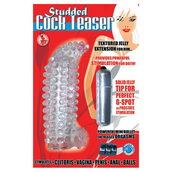Studded Cock Teaser Waterproof Penis Extension With Bullet - Royal Sins