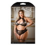 Tease Logan Halter Bralette & Panty With Detachable Leg Garters Black 1X/2X - Royal Sins