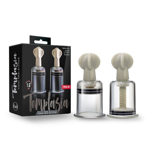 Temptasia Clit and Nipple Twist Suckers 2 - Piece Set Large Clear - Royal Sins