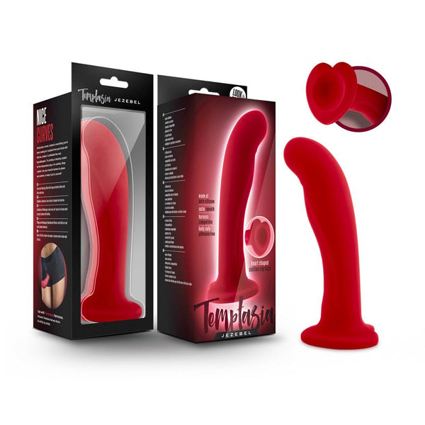 Temptasia Jezebel 6 in. Curved Silicone Dildo with Heart - Shaped Suction Cup Crimson - Royal Sins