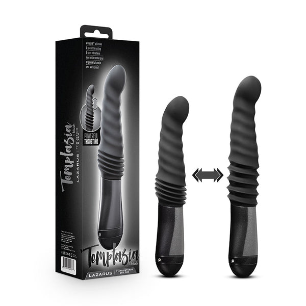 Temptasia Lazarus Rechargeable 10 in. Silicone Thrusting Dildo Black - Royal Sins