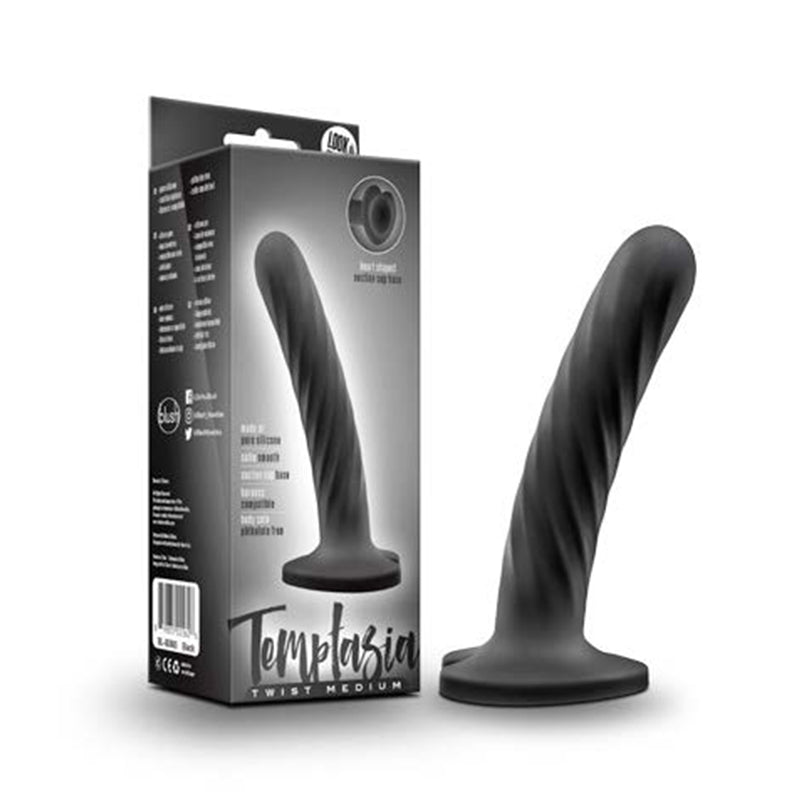 Temptasia Twist 5.5 in. Curved Dildo with Heart - Shaped Suction Cup Medium Black - Royal Sins