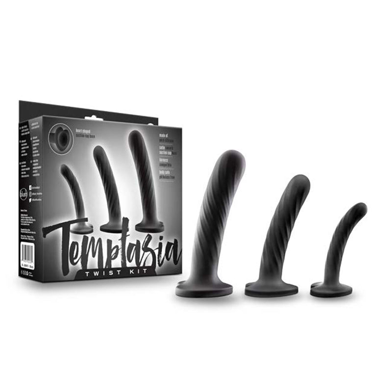 Temptasia Twist Kit 3 - Piece Silicone Dildo Set Black - Royal Sins