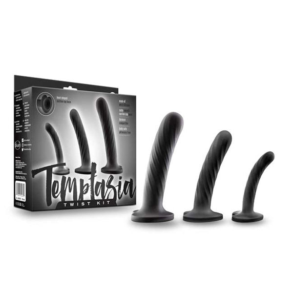 Temptasia Twist Kit 3 - Piece Silicone Dildo Set Black - Royal Sins