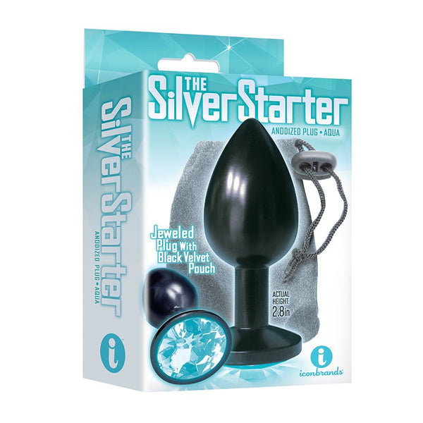 The 9's, The Silver Starter, Bejeweled Anodized Stainless Steel Plug, Aqua - Royal Sins