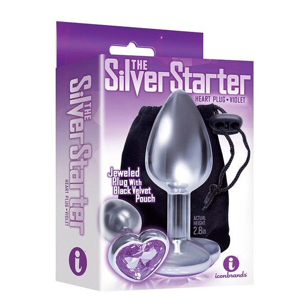 The 9's, The Silver Starter, Bejeweled Heart Stainless Steel Plug, Violet - Royal Sins