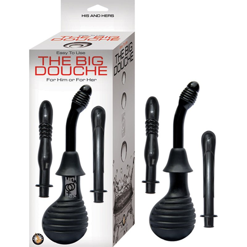 The Big Douche For Vaginal & Anal Use With 3 Unique Attachments (Black) - Royal Sins