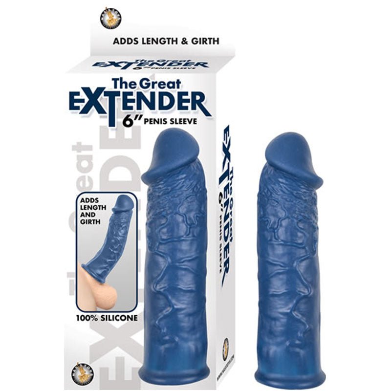 The Great Extender 6in Penis Sleeve Silicone Blue - Royal Sins