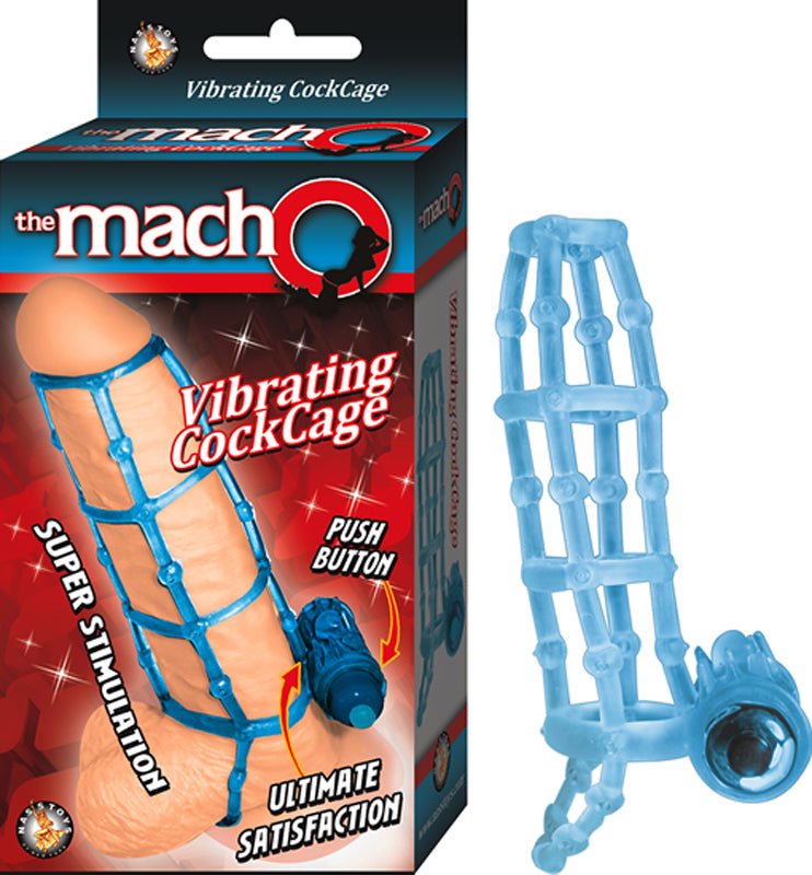 The Macho Vibrating Waterproof Cockcage & Ring (Blue) - Royal Sins