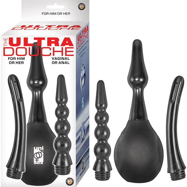 The Ultra Douche 3 Interchangeable Attachments Plug, Smooth, Beaded Black - Royal Sins