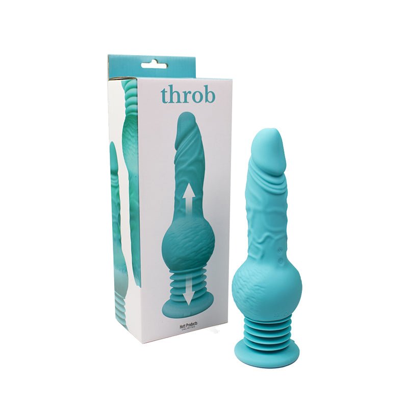 Throb Thrusting Dildo with Balls & Suction Cup Multi - Speed Silicone Teal - Royal Sins