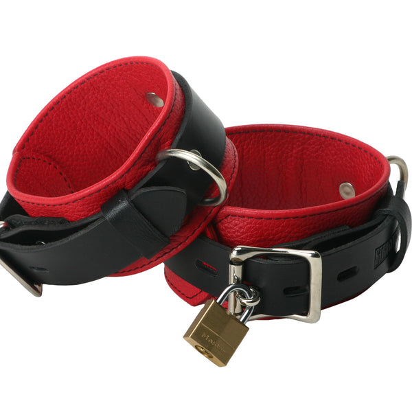 Strict Leather Deluxe Black and Red Locking Ankle Cuffs