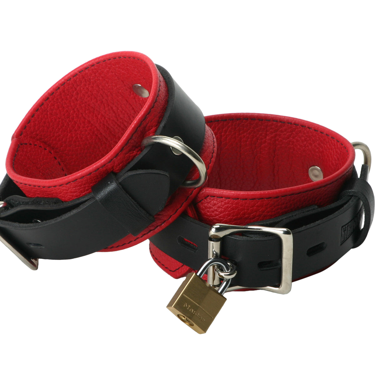 Strict Leather Deluxe Black and Red Locking Wrist Cuffs