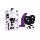 Together Tilt 6.5 in. Silicone Dildo and Harness Set Purple - Royal Sins