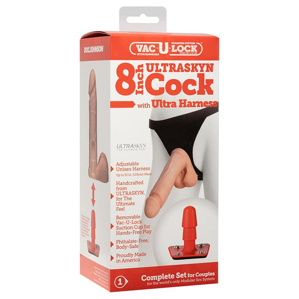 Vac - U - Lock - 8 - Inch ULTRASKYN Cock - With Ultra Harness White - Royal Sins