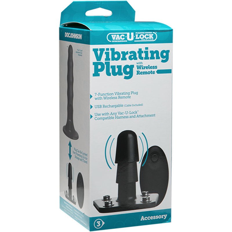Vac - U - Lock Vibrating Plug with Snaps & Wireless Remote Black - Royal Sins