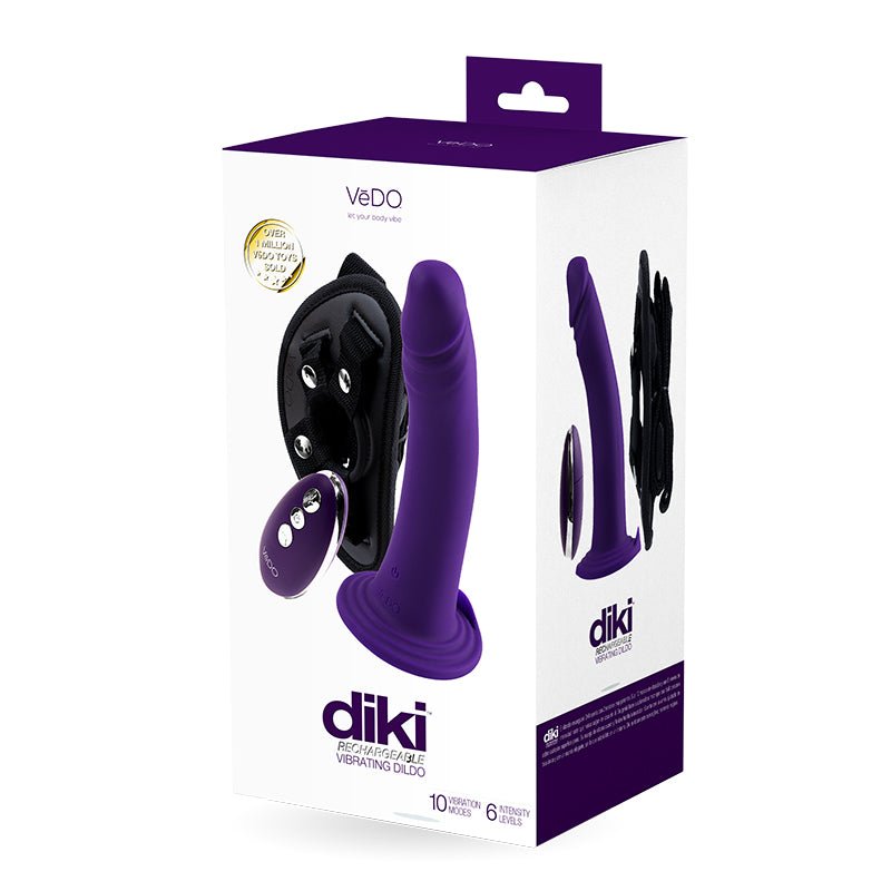 Vedo Diki Rechargeable Vibrating Dildo With Harness Deep Purple - Royal Sins