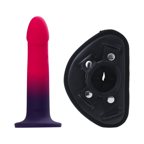 VeDO Duo Silicone Dildo with Harness Pink/Purple - Royal Sins