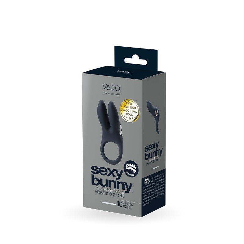 VeDO Sexy Bunny Rechargeable Vibrating C - Ring Black Pearl - Royal Sins