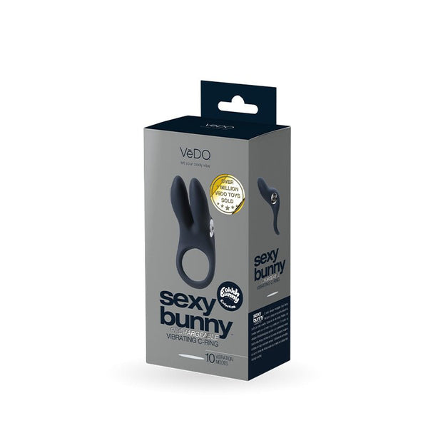 VeDO Sexy Bunny Rechargeable Vibrating C - Ring Black Pearl - Royal Sins