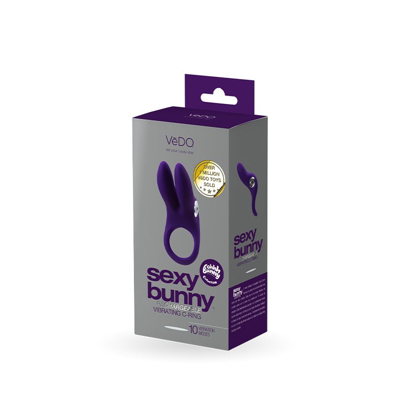 VeDO Sexy Bunny Rechargeable Vibrating C - Ring Deep Purple - Royal Sins