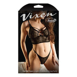 Vixen Call Me Yours Longline Bralette With Grommets & Thong Panty Black L/XL - Royal Sins