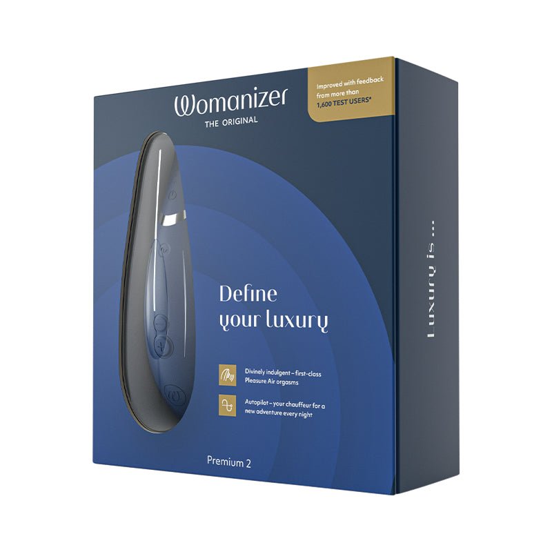 Womanizer Premium 2 Rechargeable Silicone Luxurious Pleasure Air Clitoral Stimulator Blueberry - Royal Sins