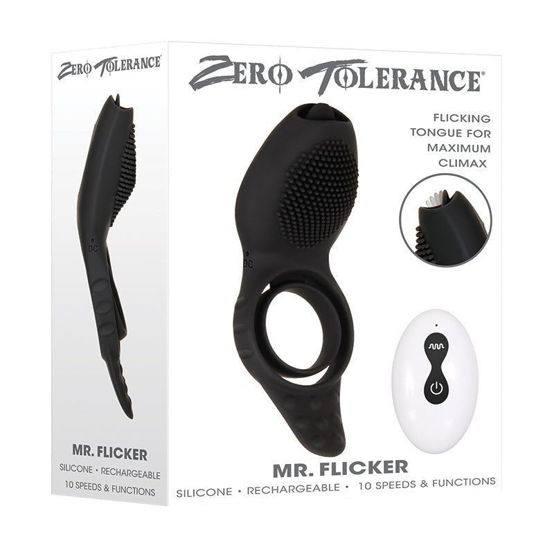 Zero Tolerance Mr. Flicker Remote - Controlled Flicking Tongue Vibrating Cockring Black - Royal Sins