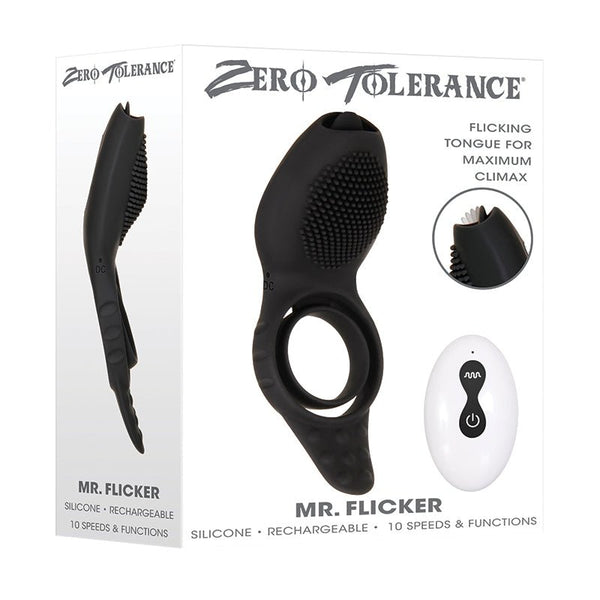Zero Tolerance Mr. Flicker Remote - Controlled Flicking Tongue Vibrating Cockring Black - Royal Sins