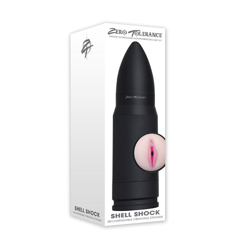 Zero Tolerance Shell Shock Rechargeable Bullet - Shaped Vibrating Vagina Stroker Black - Royal Sins