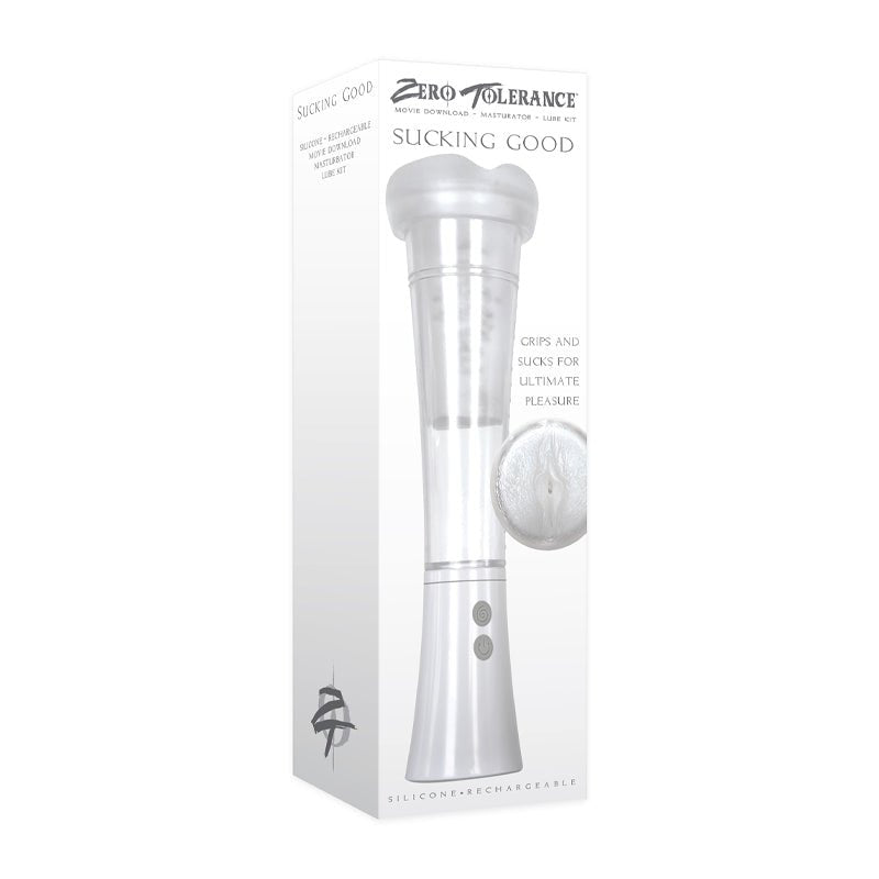 Zero Tolerance Sucking Good Rechargeable Vibrating Vacuum Pump Stroker Clear/White - Royal Sins